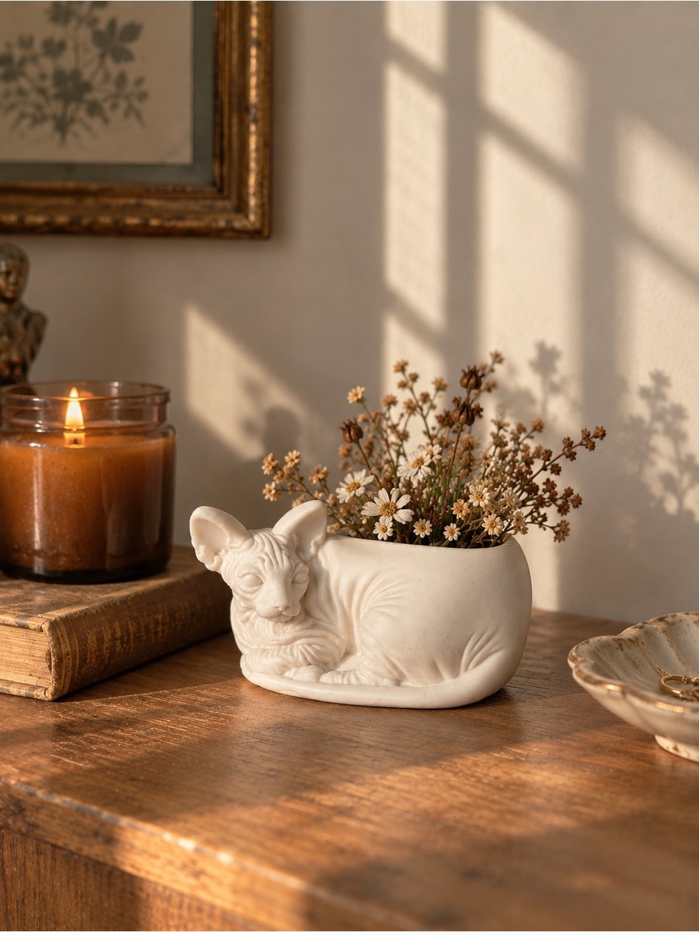 Wrinkly Sphynx Cat Chalkware Planter
